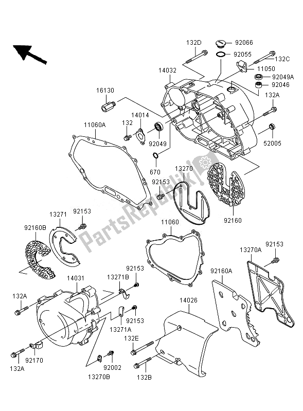 All parts for the Engine Cover of the Kawasaki Eliminator 125 2007