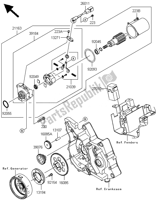 Alle onderdelen voor de Startmotor van de Kawasaki KLX 110 2014