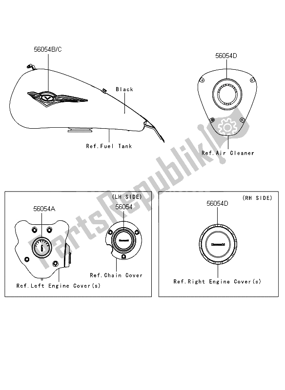 All parts for the Decals (black) of the Kawasaki VN 1700 Classic 2009