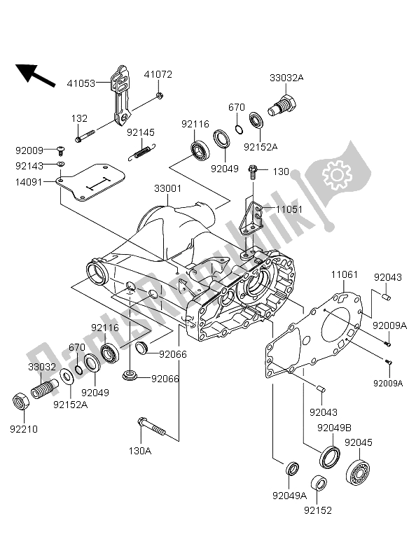 All parts for the Swingarm of the Kawasaki KVF 360 2009