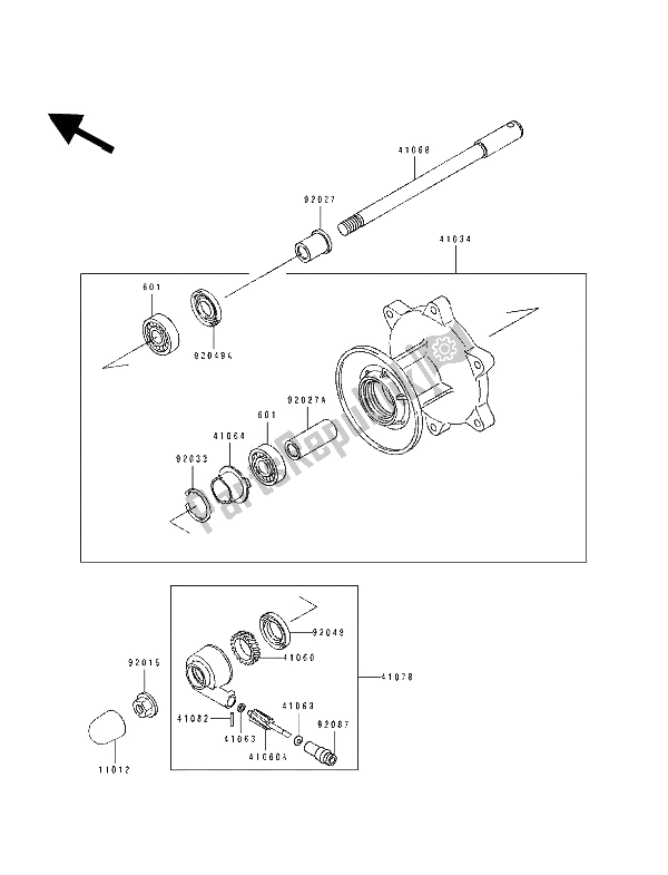 Toutes les pièces pour le Moyeu Avant du Kawasaki EL 250D 1991