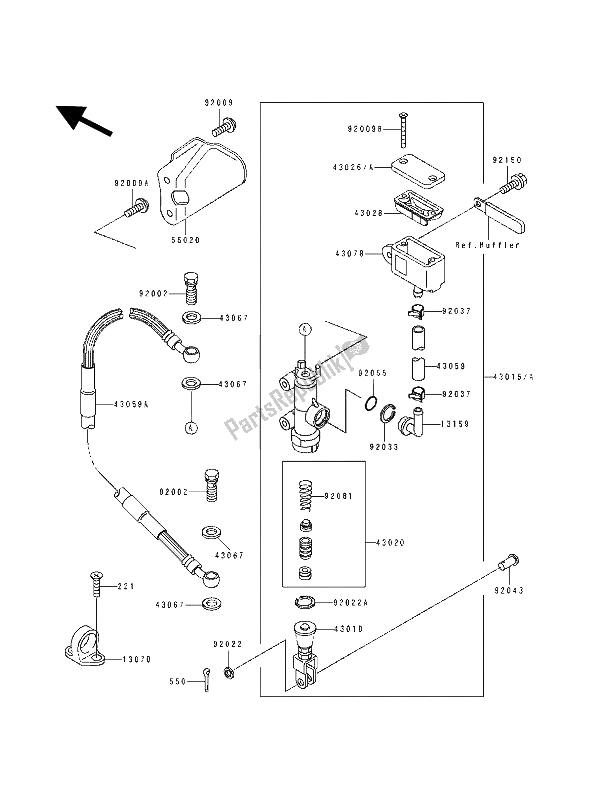 Todas as partes de Cilindro Mestre Traseiro do Kawasaki KDX 250 1992