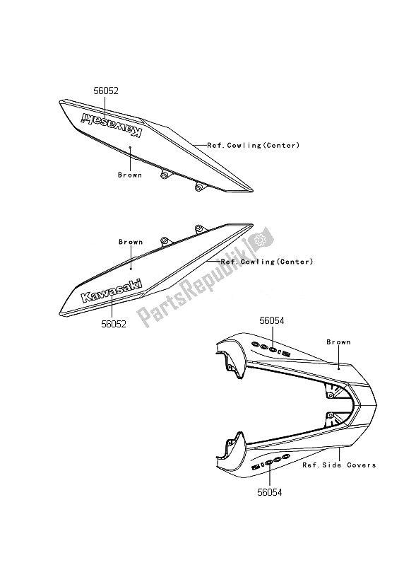 All parts for the Decals (brown) of the Kawasaki Z 1000 2010