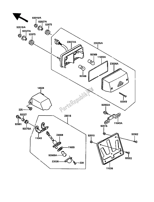 Alle onderdelen voor de Achterlichten) van de Kawasaki 1000 GTR 1991