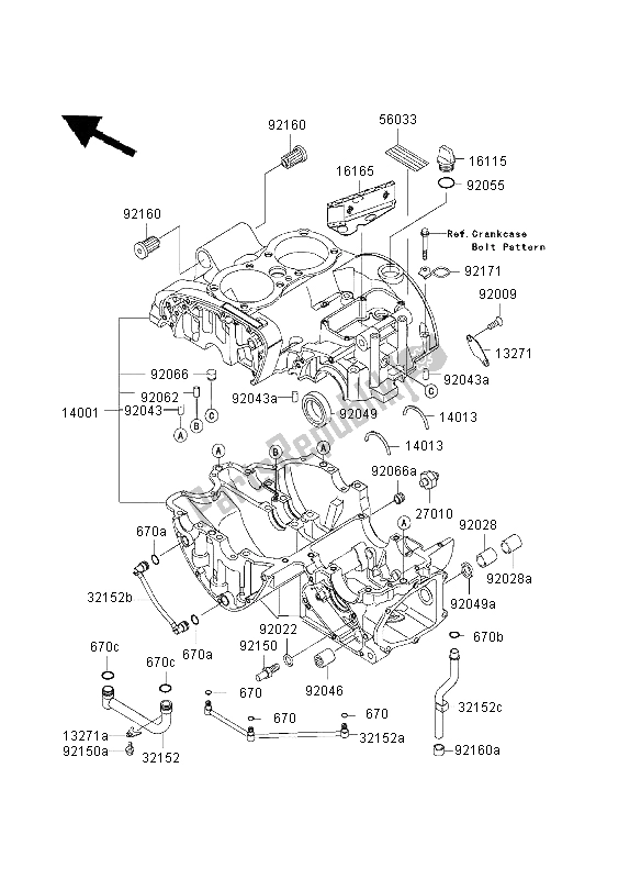 All parts for the Crankcase of the Kawasaki W 650 2003
