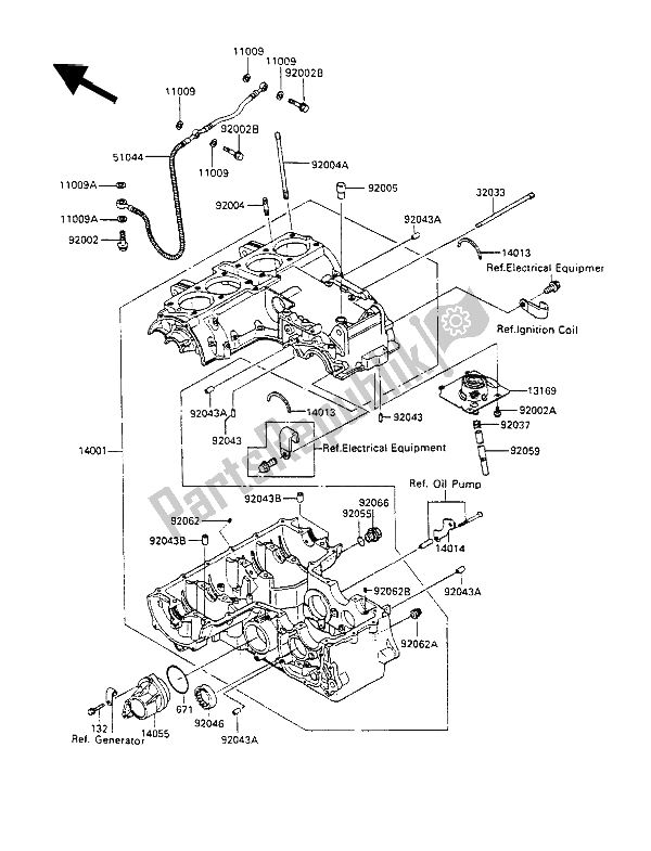 All parts for the Crankcase of the Kawasaki GPX 600R 1990