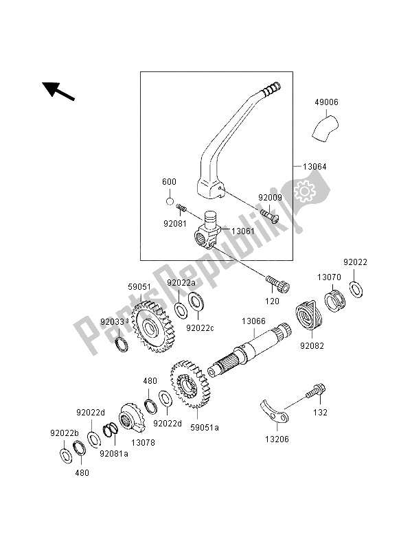 All parts for the Kickstarter Mechanism of the Kawasaki KLX 250R 1996