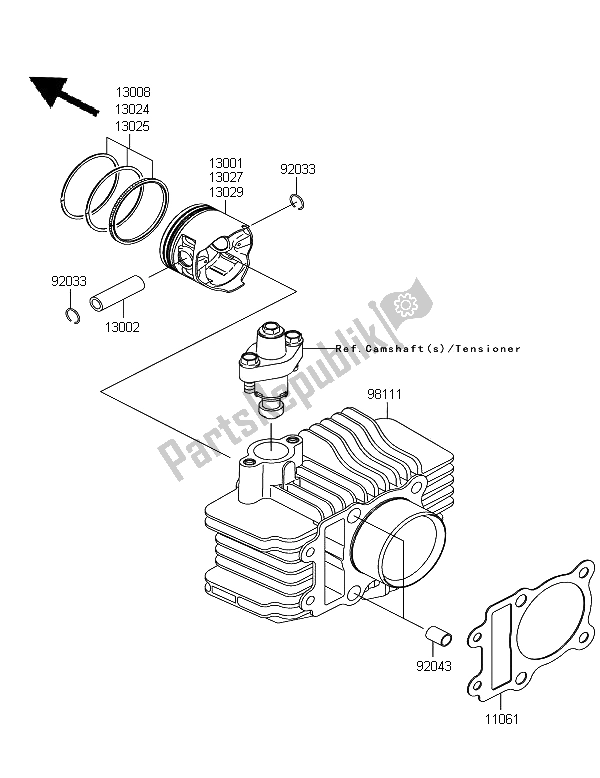 Alle onderdelen voor de Cilinder & Zuiger van de Kawasaki KLX 110 2008