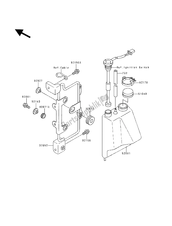 All parts for the Oil Tank of the Kawasaki KDX 125 1990