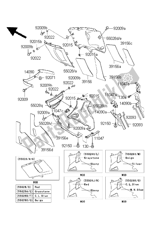 Toutes les pièces pour le Capot Abaisse du Kawasaki ZZ R 600 1999