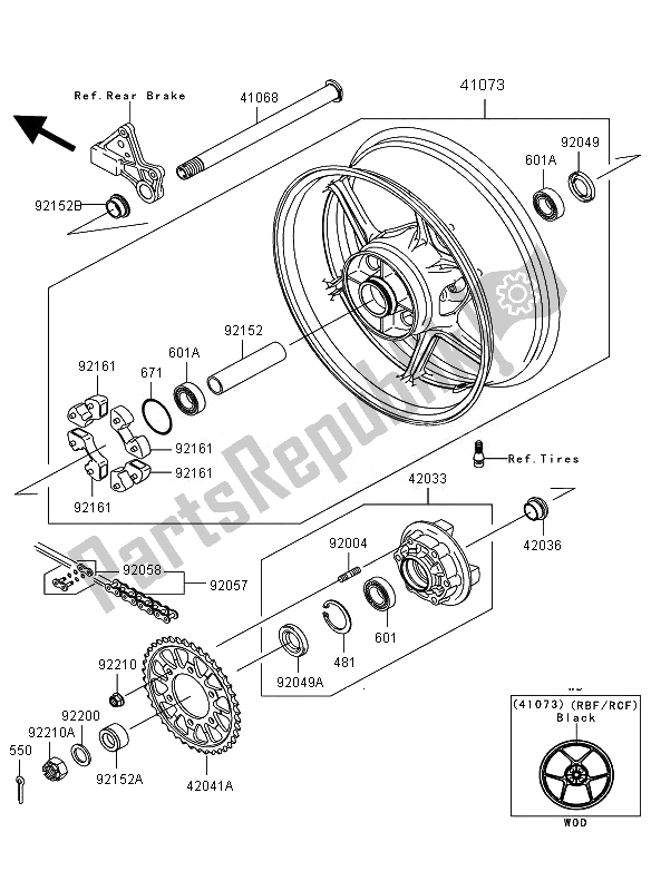 All parts for the Rear Hub of the Kawasaki Ninja ZX 6R 600 2011