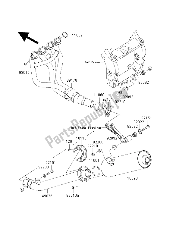 Todas las partes para Silenciador de Kawasaki Ninja ZX 9R 900 2003