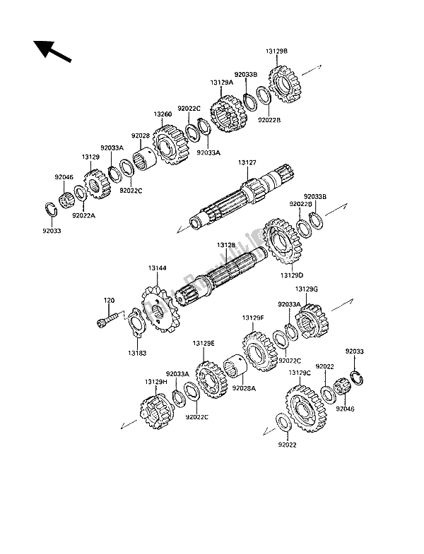 All parts for the Transmission of the Kawasaki KR 1 250 1990