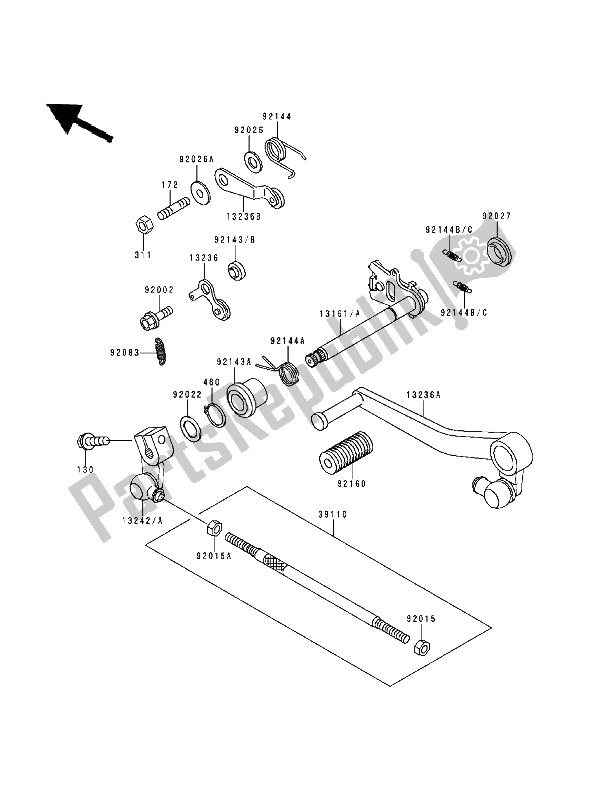 All parts for the Gear Change Mechanism of the Kawasaki Ninja ZX9R 900 1994