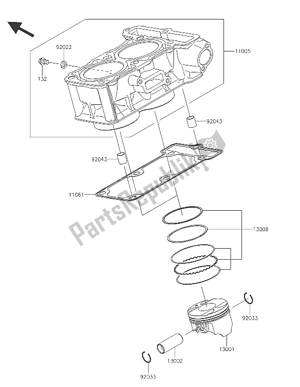 All parts for the Cylinder & Piston(s) of the Kawasaki Ninja 300 2016