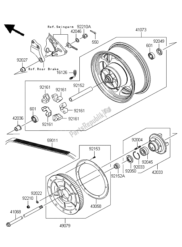 All parts for the Rear Hub of the Kawasaki VN 2000 Classic 2008