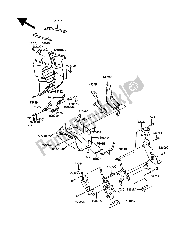 All parts for the Cowling Lowers of the Kawasaki GPZ 900R 1990