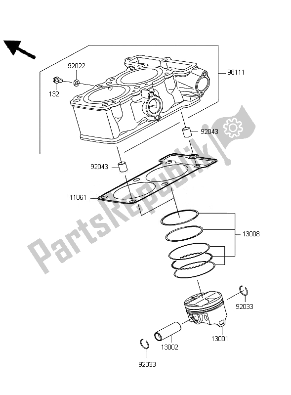 All parts for the Cylinder & Piston of the Kawasaki Ninja 250R 2010