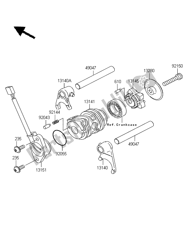 All parts for the Gear Change Drum & Shift Fork of the Kawasaki KLX 110 2009