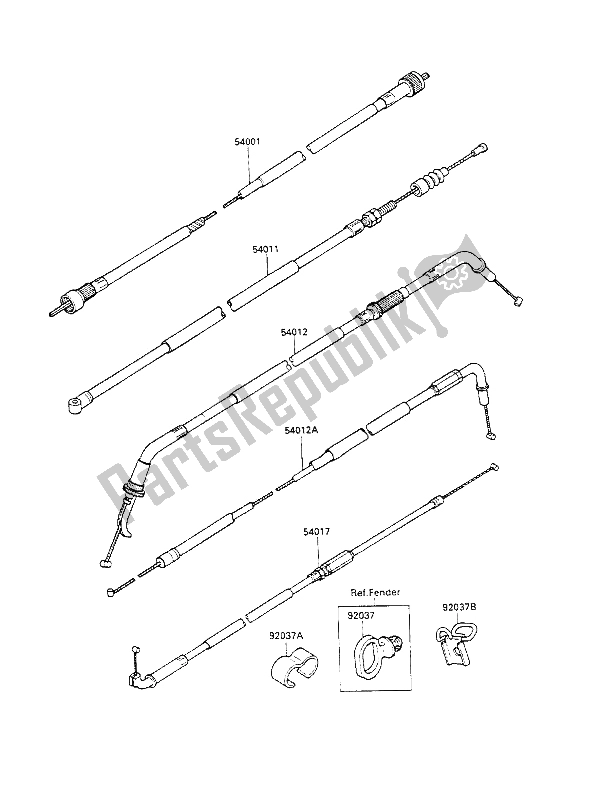 All parts for the Cables of the Kawasaki GPX 600R 1990