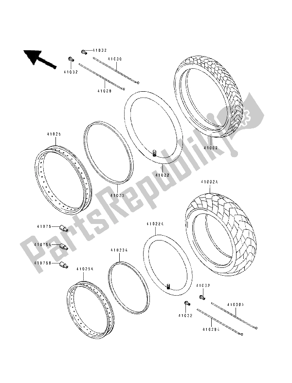 Alle onderdelen voor de Banden van de Kawasaki EN 500 1994