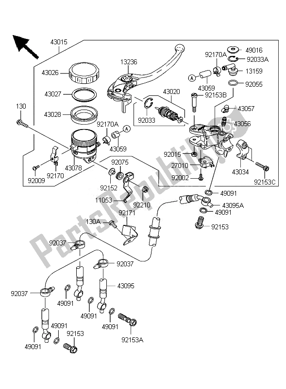 All parts for the Front Master Cylinder of the Kawasaki Ninja ZX 10R 1000 2007