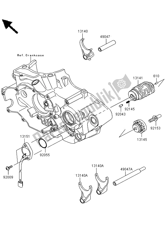 All parts for the Gear Change Drum & Shift Fork of the Kawasaki KLX 450R 2010