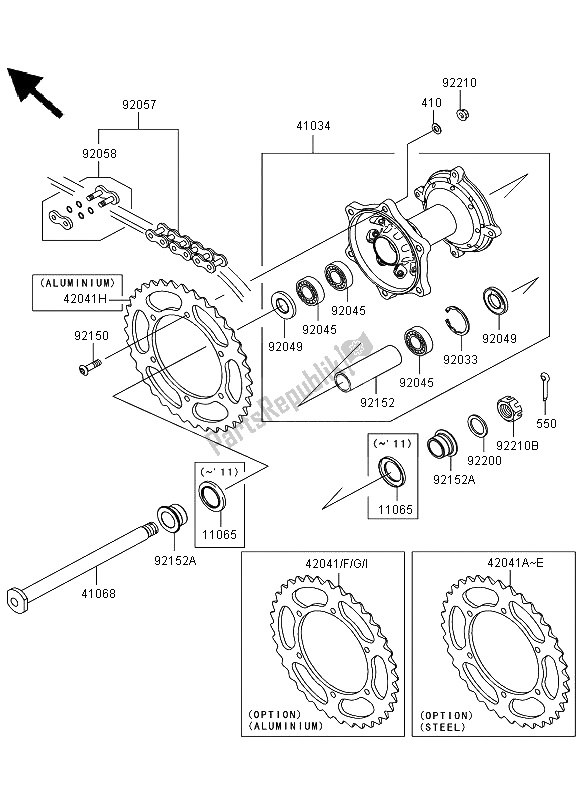 All parts for the Rear Hub of the Kawasaki KLX 450R 2008