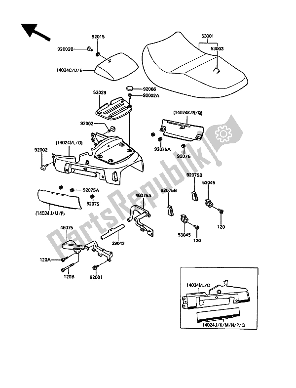 All parts for the Seat of the Kawasaki 1000 GTR 1991