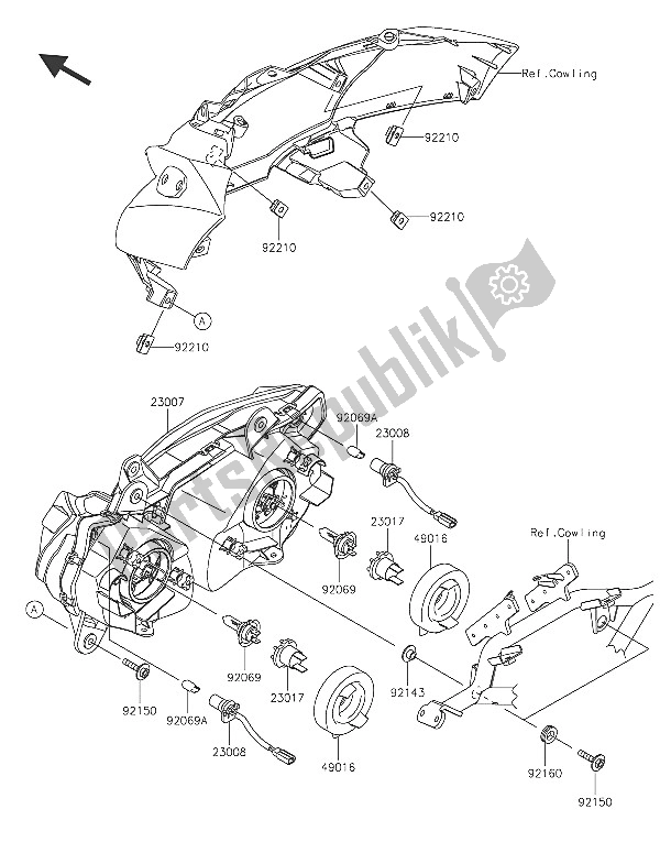 All parts for the Headlight(s) of the Kawasaki ER 6F 650 2016