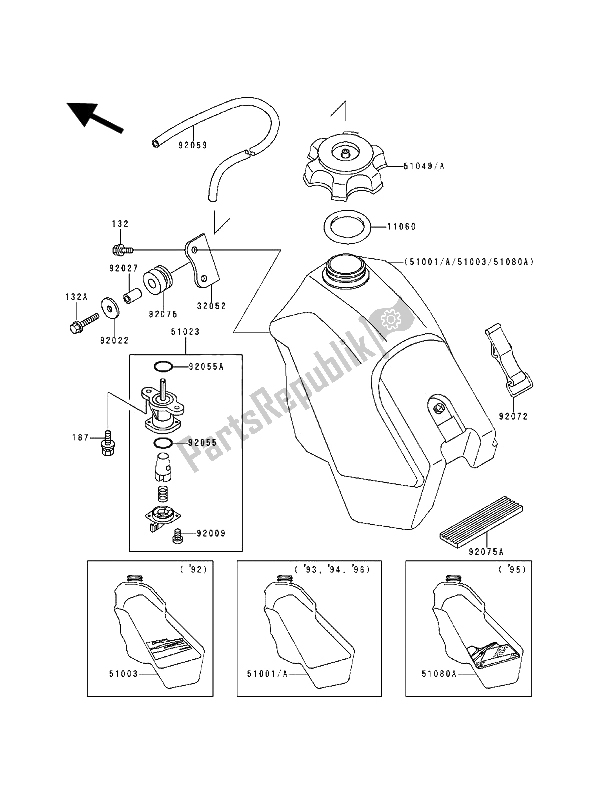 Tutte le parti per il Serbatoio Di Carburante del Kawasaki KX 500 1993