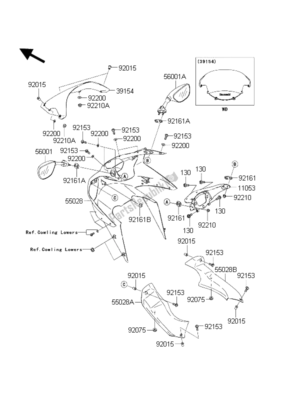 All parts for the Cowling of the Kawasaki Ninja ZX 6 RR 600 2004