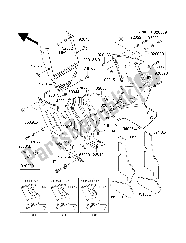 Tutte le parti per il Il Cofano Si Abbassa del Kawasaki GPZ 1100 1998