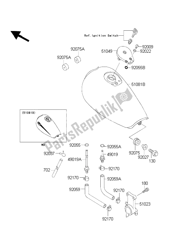 Tutte le parti per il Serbatoio Di Carburante del Kawasaki EL 252 2003