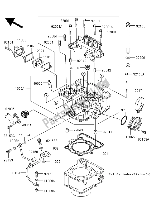 Alle onderdelen voor de Cilinderkop van de Kawasaki KLX 250 2013