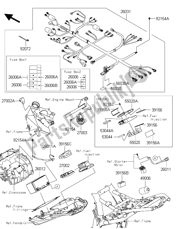 Toutes les pièces pour le Châssis équipement électrique du Kawasaki Z 800 2015