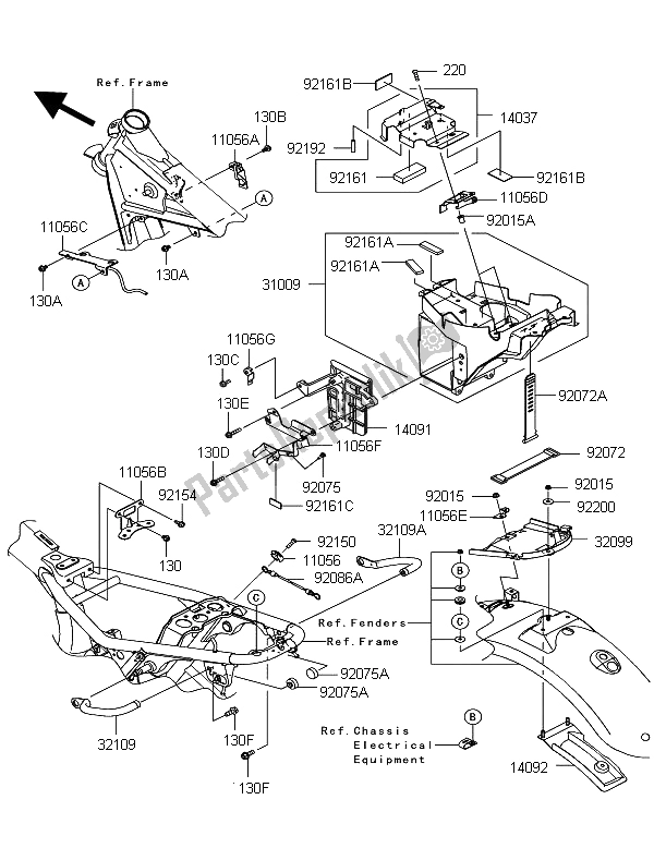 Alle onderdelen voor de Frame Hulpstukken van de Kawasaki W 800 2012