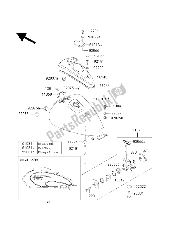 Alle onderdelen voor de Benzinetank van de Kawasaki Eliminator 125 2000