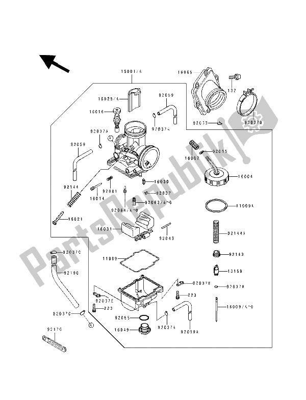 Alle onderdelen voor de Carburator van de Kawasaki KDX 200 1989