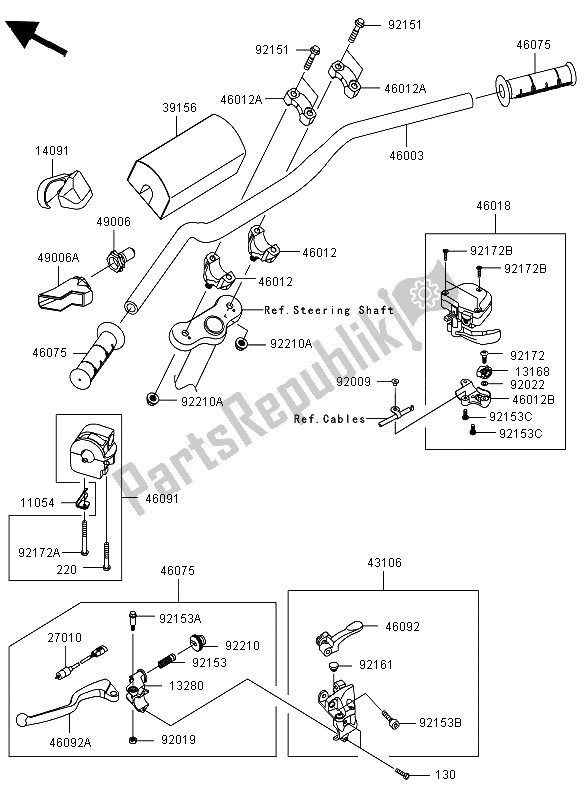 All parts for the Handlebar of the Kawasaki KFX 450R 2012