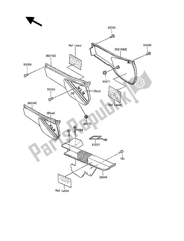 All parts for the Side Cover & Chain Case of the Kawasaki KLR 250 1990