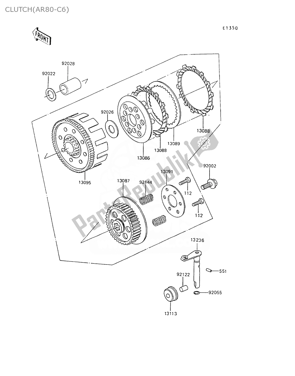 Alle onderdelen voor de Clutch(ar80-c6) van de Kawasaki AR 80 1988