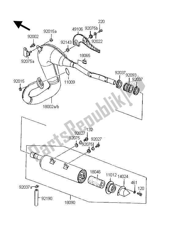 All parts for the Muffler of the Kawasaki KMX 125 1998