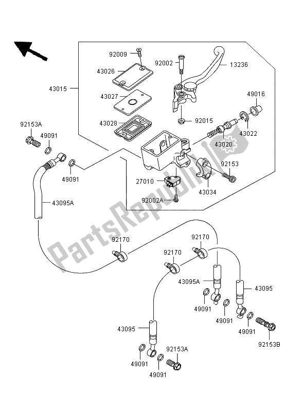 All parts for the Front Master Cylinder of the Kawasaki ER 6N 650 2006