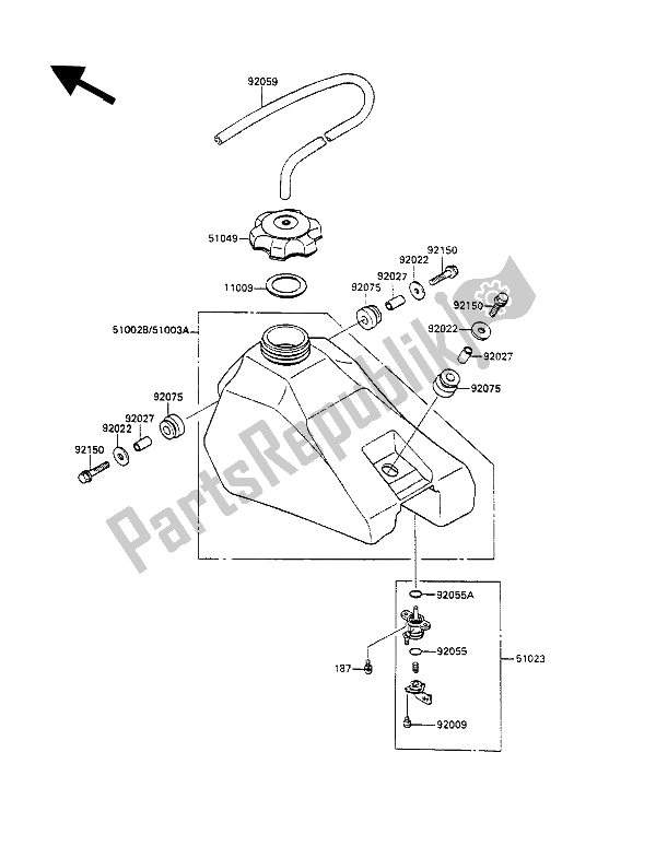 All parts for the Fuel Tank of the Kawasaki KX 100 1990