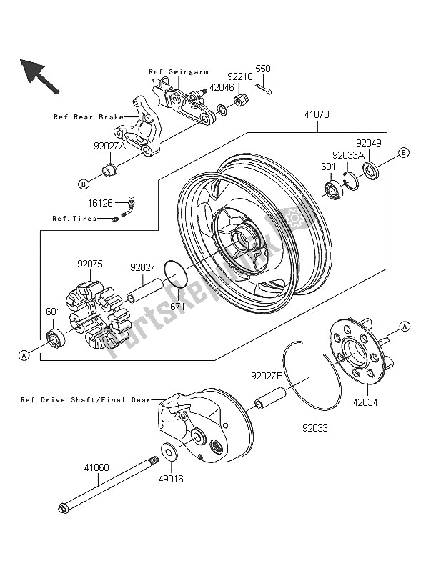 All parts for the Rear Hub of the Kawasaki VN 1600 Classic 2005