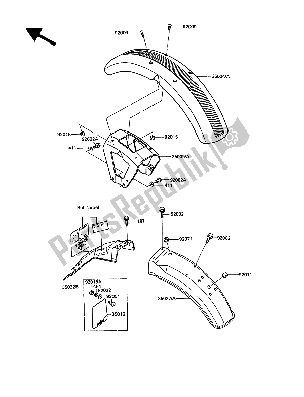 All parts for the Fenders of the Kawasaki GT 550 1989