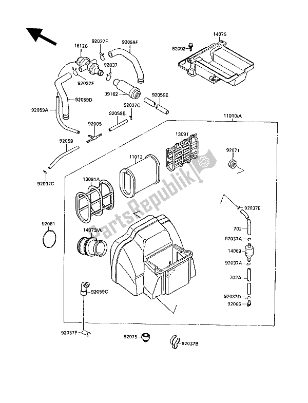 Alle onderdelen voor de Luchtfilter van de Kawasaki GPX 750R 1989
