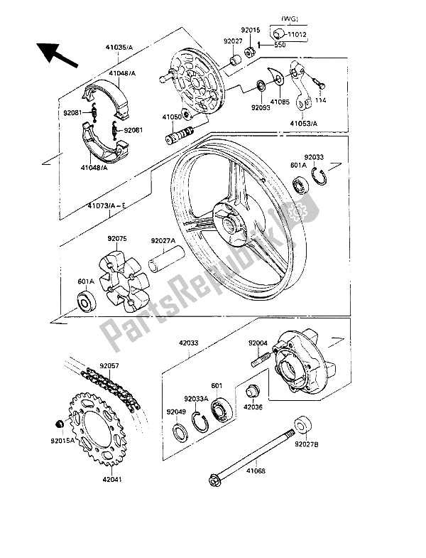 Tutte le parti per il Mozzo Posteriore del Kawasaki GPZ 500S 1989