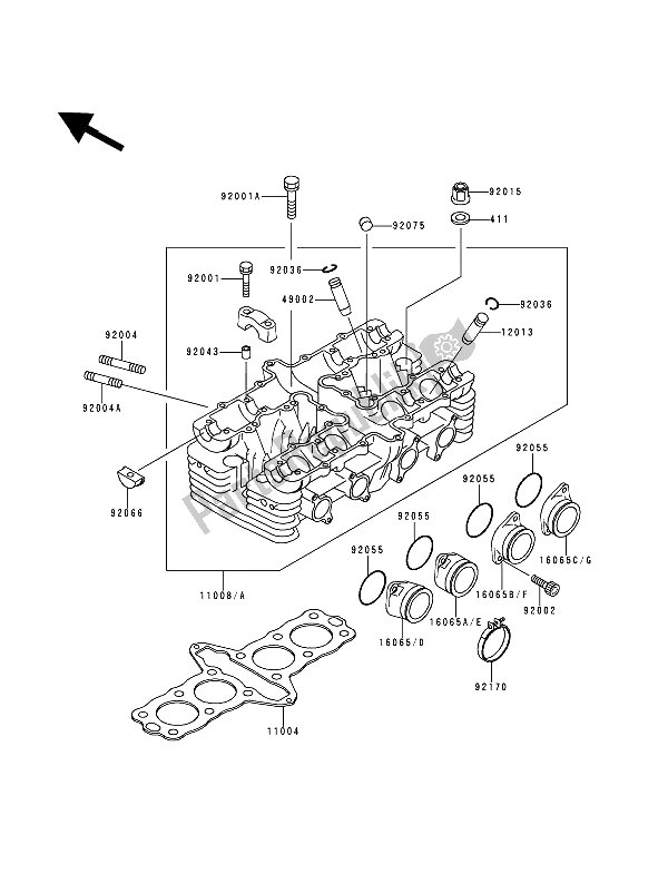Alle onderdelen voor de Cilinderkop van de Kawasaki Zephyr 750 1992